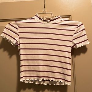 Forever 21 crop shirt with red stripes and lettuce edges